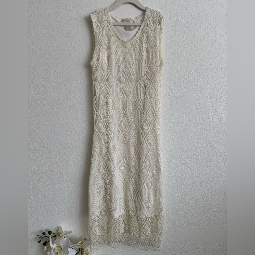 Cream kroshetta by papillon Maxi Dress – Sleeveless Knit Overlay